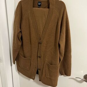 GAP Brown Cardigan Sweater with Open Front and V-Neck Design